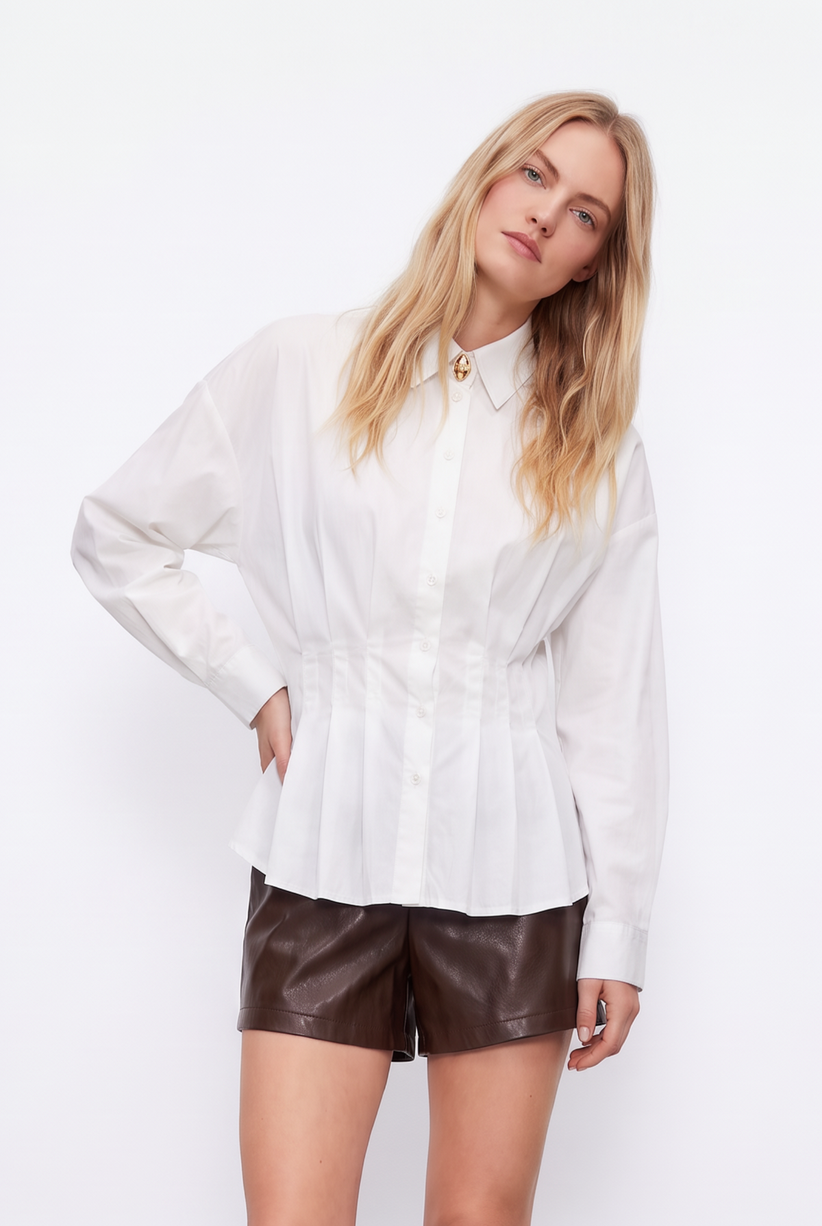 Camisa de Popelín con Pliegues