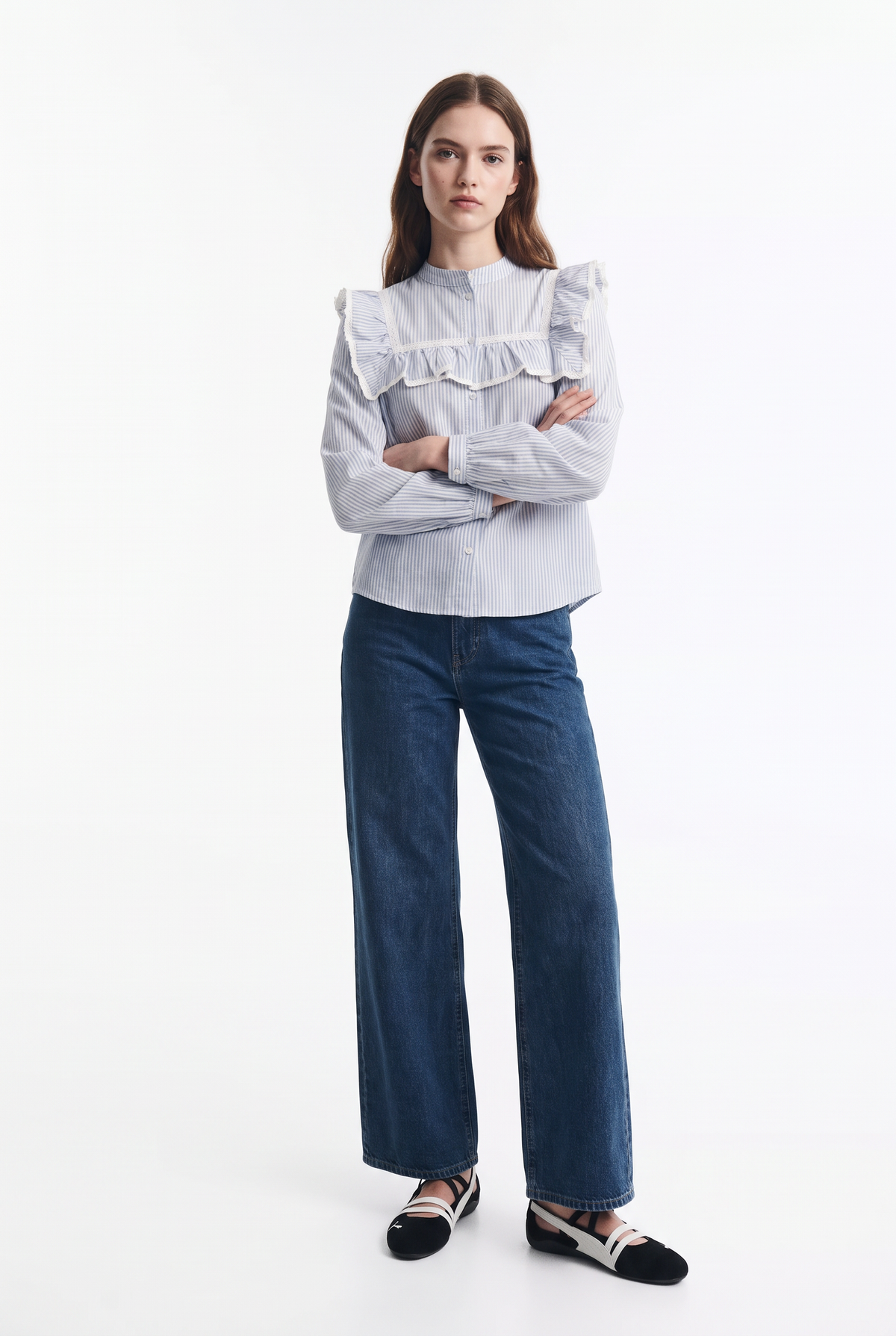 Blusa de Rayas con Vuelos e Hilado Metalizado