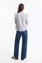 Blusa de Rayas con Vuelos e Hilado Metalizado