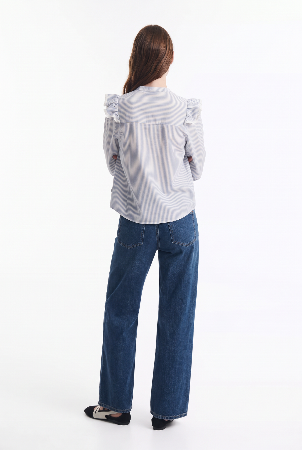 Blusa de Rayas con Vuelos e Hilado Metalizado