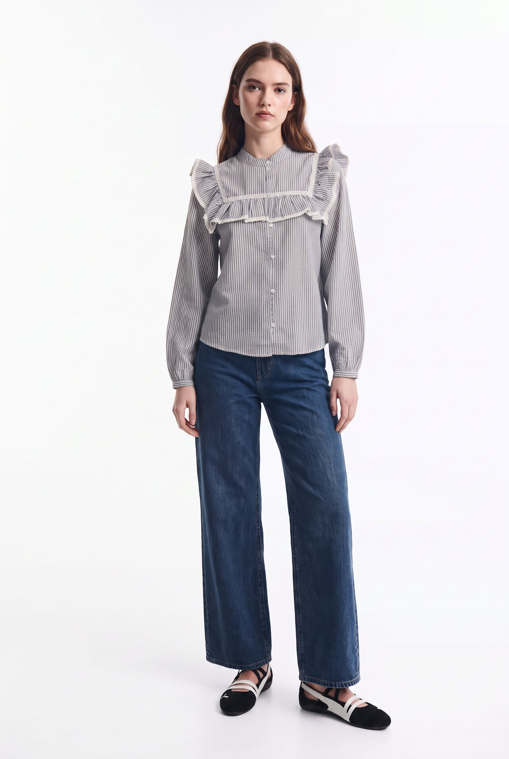 Blusa de Rayas con Vuelos e Hilado Metalizado