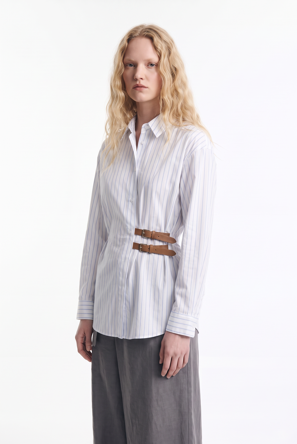 Camisa de Rayas con Doble Hebilla Lateral