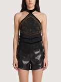 Top Halter Bordado Mostacillas y Flecos
