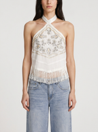 Top Halter Bordado Mostacillas y Flecos