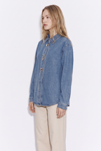 Camisa de Jeans Oversize con Broches Metálicos