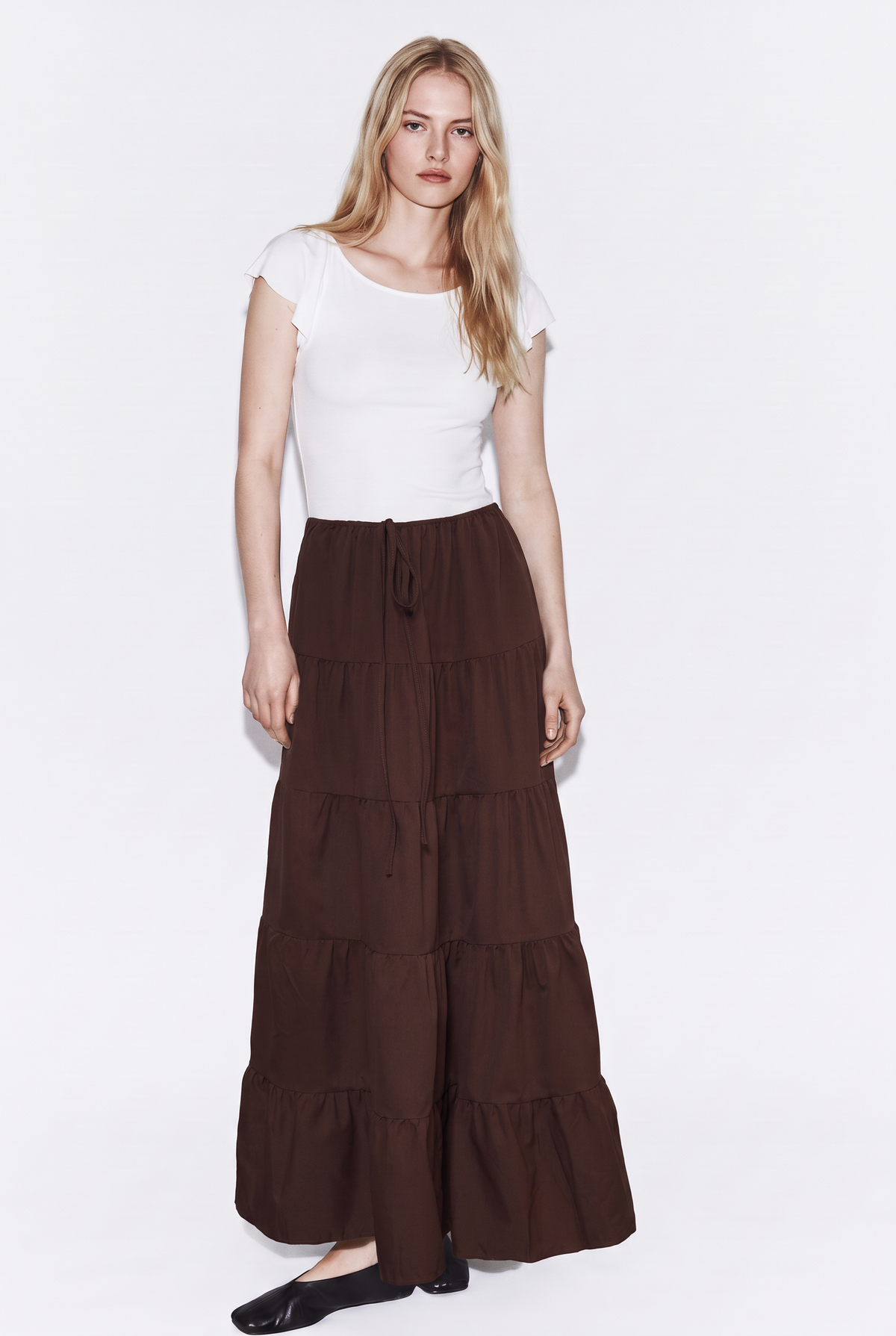 Falda Larga de Capas con Volantes Estilo Boho