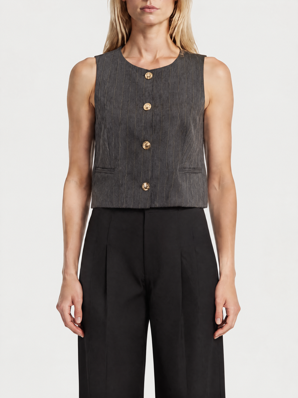 Gilet a Rayas Forrado Botones Dorados