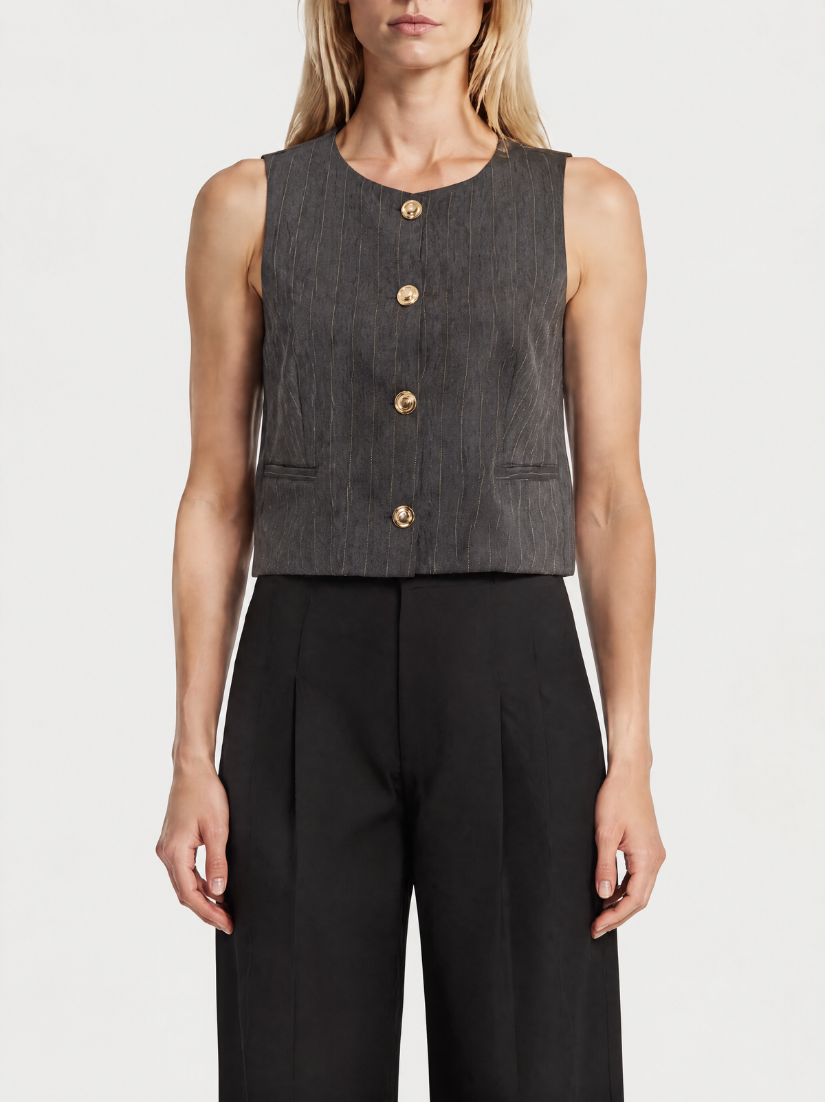 Gilet a Rayas Forrado Botones Dorados