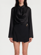 Blusa Satín Fluida Drapeada