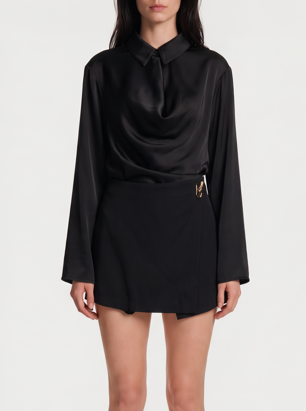 Blusa Satín Fluida Drapeada