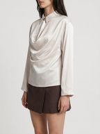 Blusa Satín Fluida Drapeada
