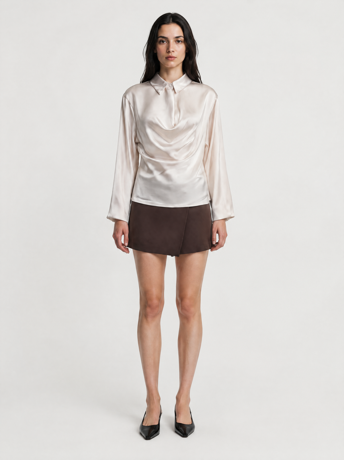 Blusa Satín Fluida Drapeada