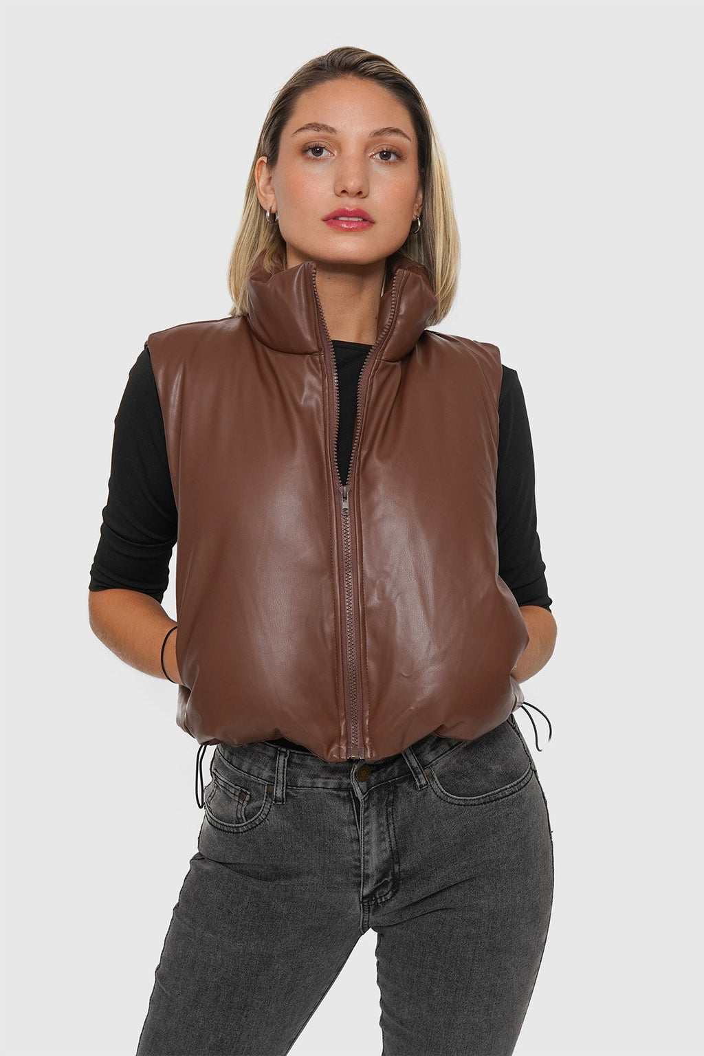 Puffer Sin Mangas Ecocuero