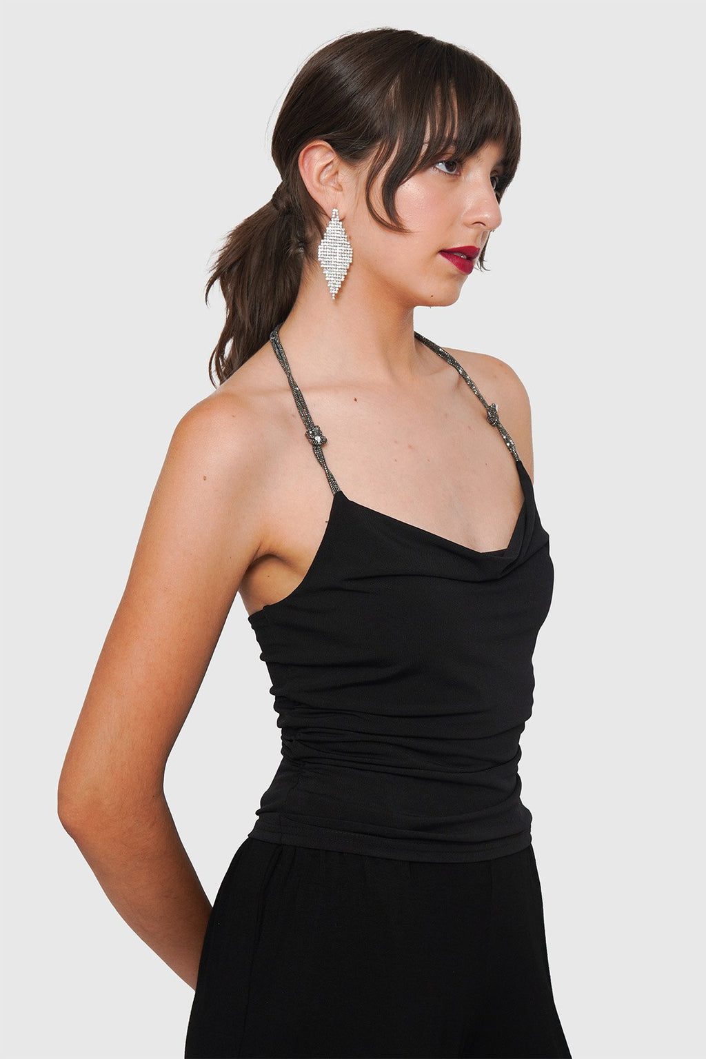 Top Drapeado Elasticado + Cierre Cadena Bling