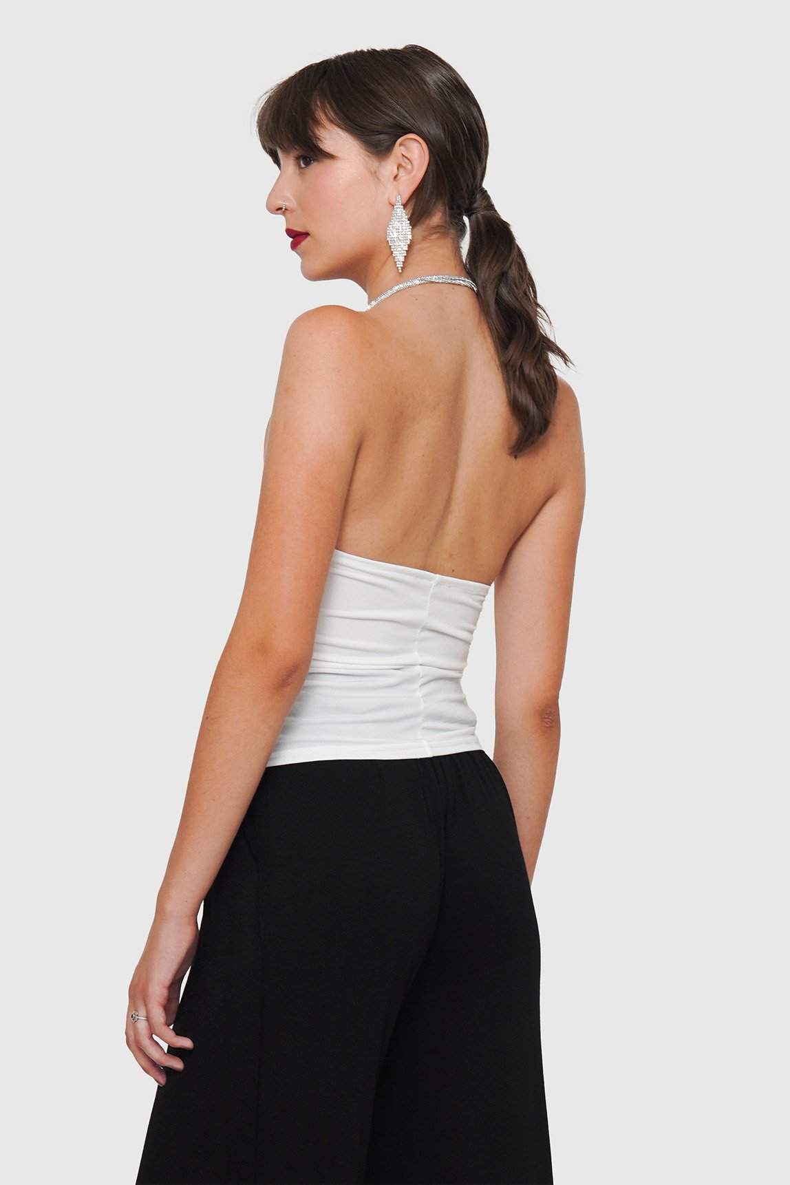 Top Drapeado Elasticado + Cierre Cadena Bling