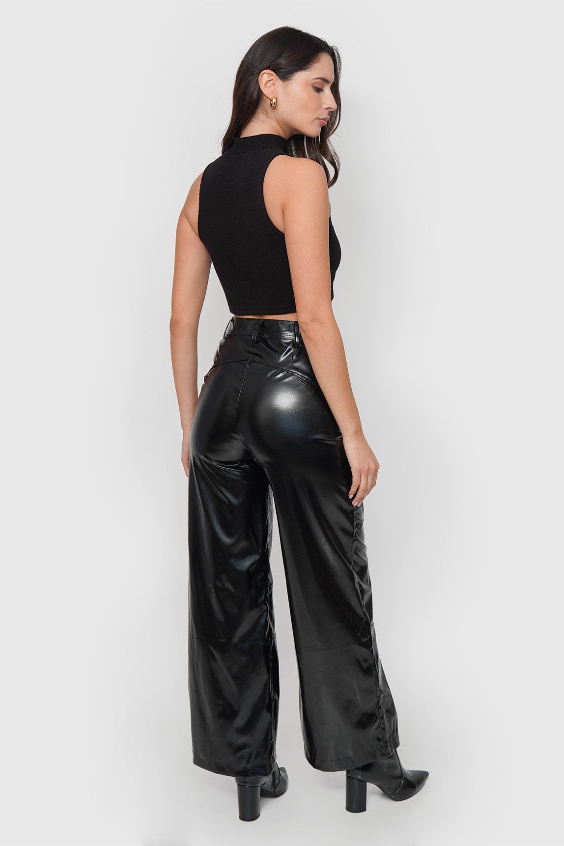 Pantalón Cut Out Efecto Piel Brillante
