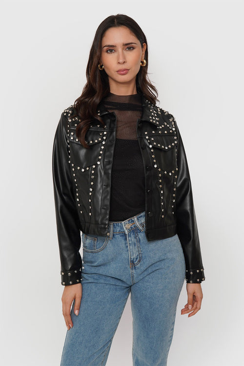 Chaqueta Eco Cuero Tachas + Strass