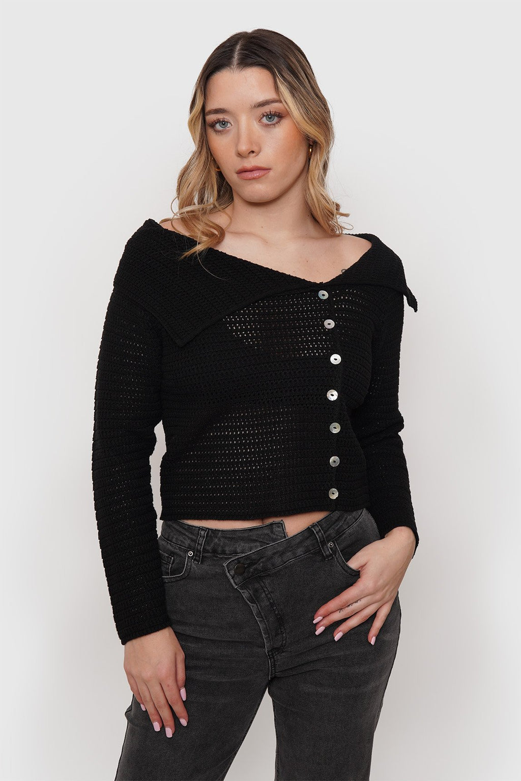 Chaleco Tejido con Botón Nácar