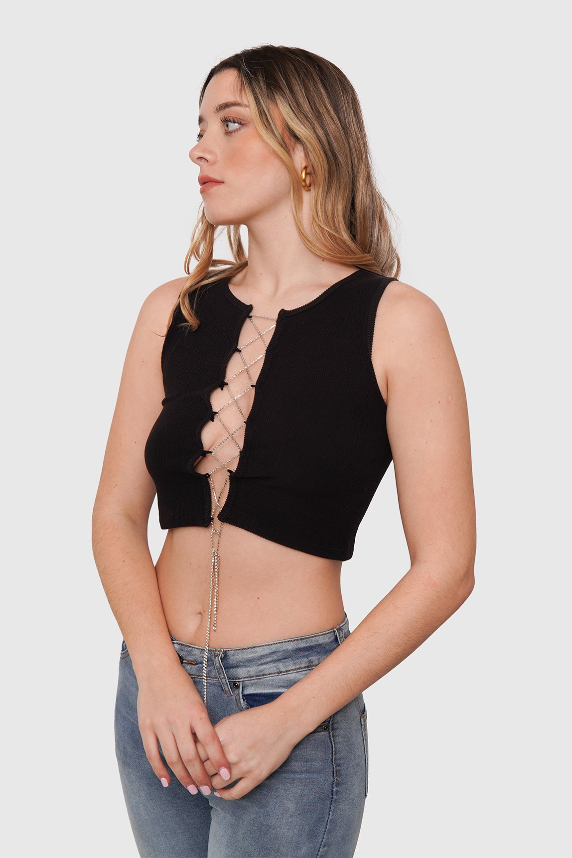 Top Seamless con Cordón Frontal y Joyas
