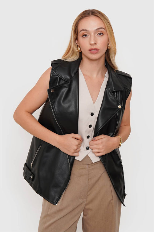 Chaqueta Oversize Eco Cuero Sin Mangas