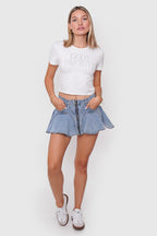 Mini Falda Denim Vuelo Elasticado + Cierre