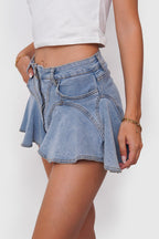 Mini Falda Denim Vuelo Elasticado + Cierre