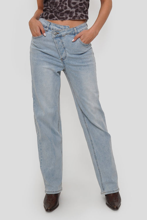 Jeans Wide Legs Cintura Cruzada Elasticado