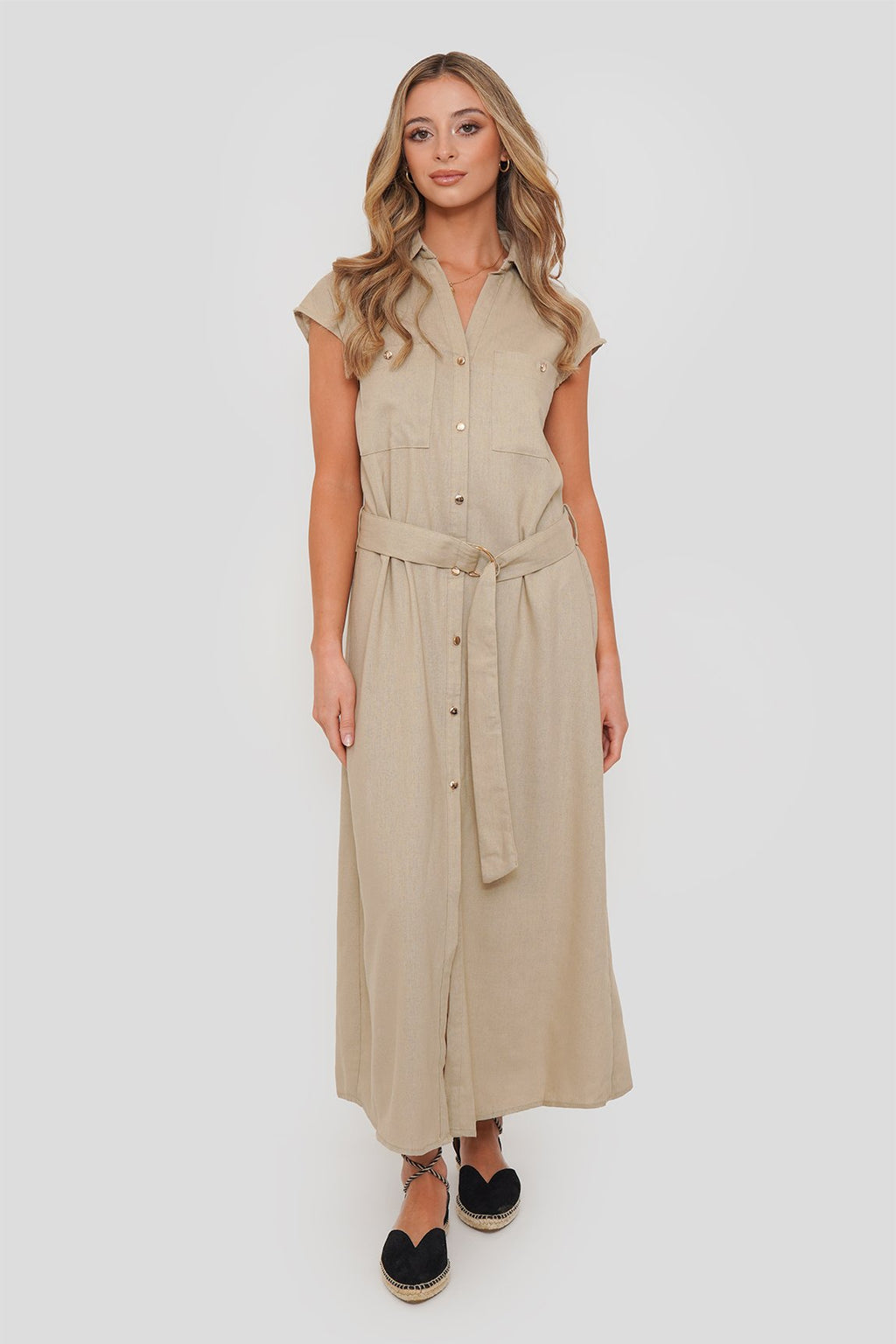Vestido Camisero Midi con Lino