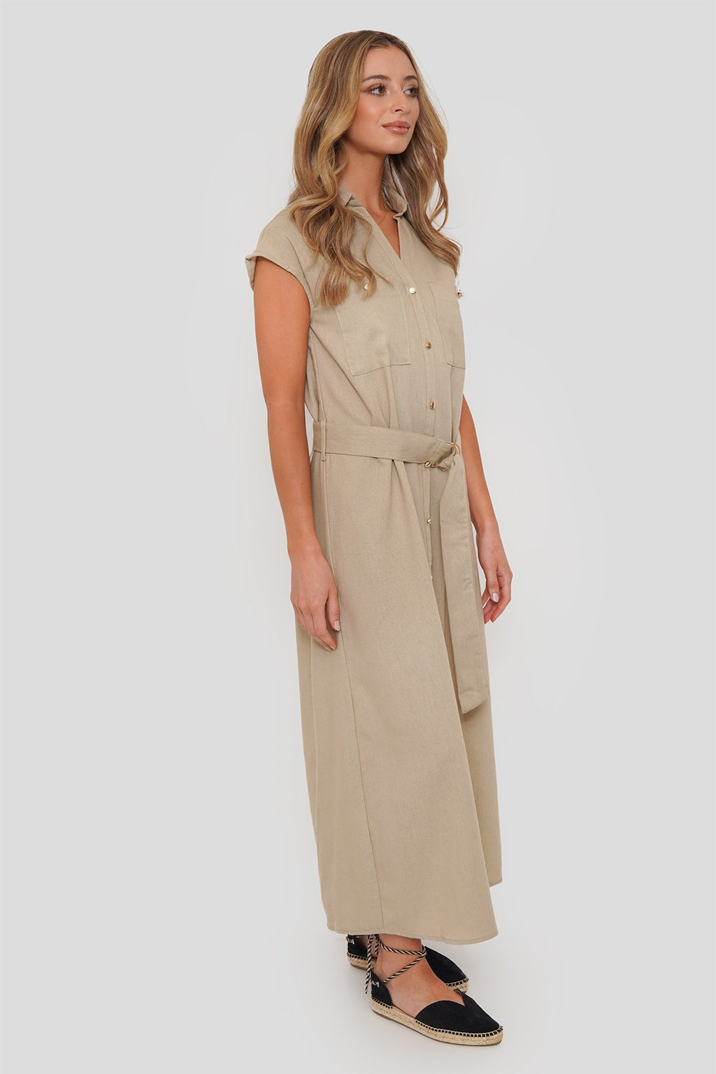 Vestido Camisero Midi con Lino