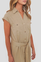 Vestido Camisero Midi con Lino