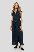 Vestido Camisero Midi con Lino