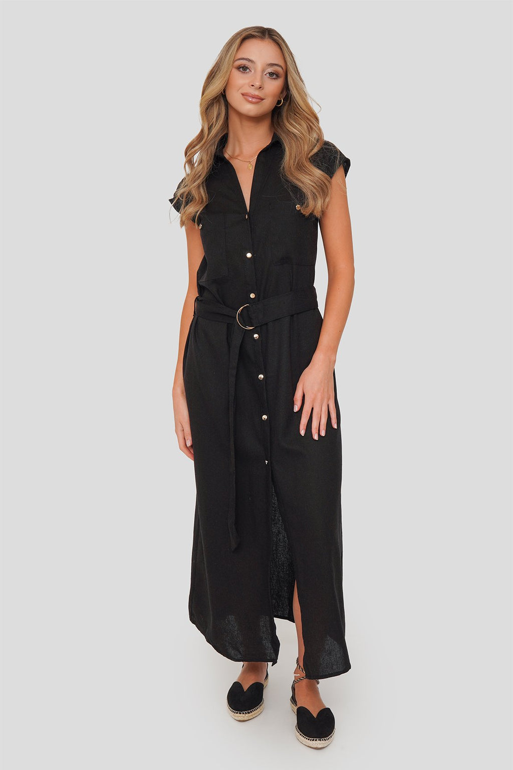 Vestido Camisero Midi con Lino