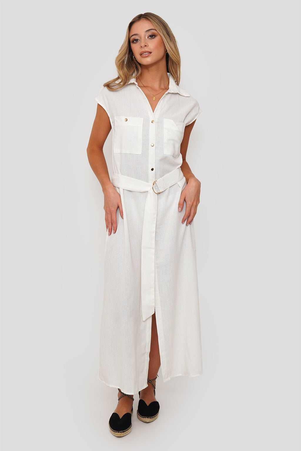 Vestido Camisero Midi con Lino