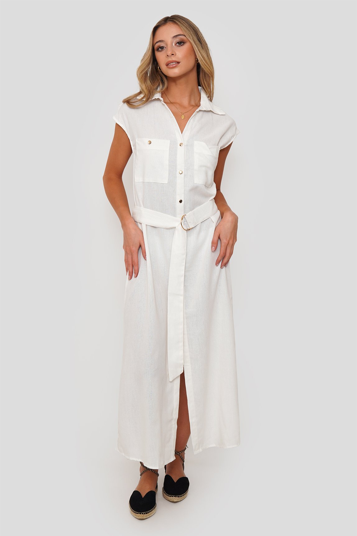 Vestido Camisero Midi con Lino