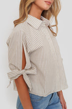 Blusa Lino Rayas Puño Lazo