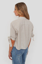 Blusa Lino Rayas Puño Lazo