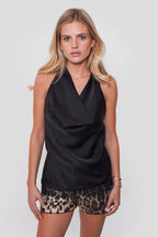Blusa Halter Satín con Aplicación Encaje