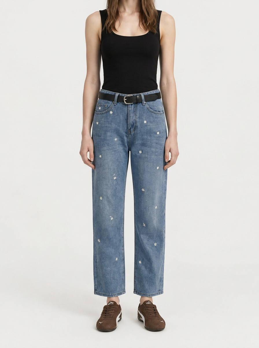 Jeans Bordado Margaritas