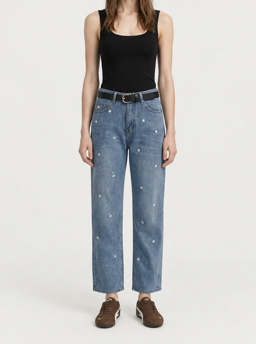 Jeans Bordado Margaritas