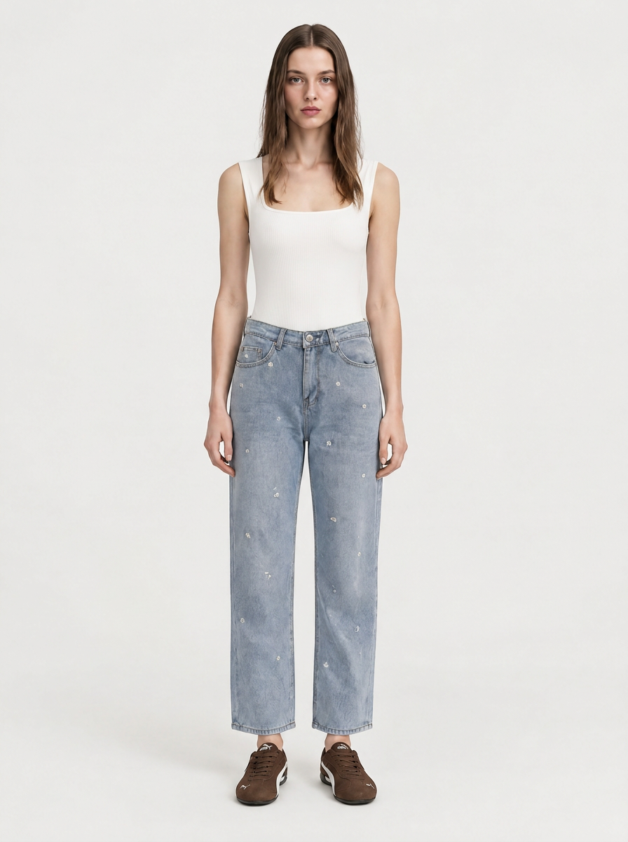 Jeans Bordado Margaritas