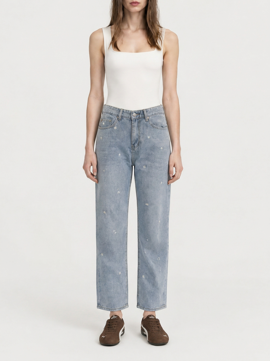 Jeans Bordado Margaritas