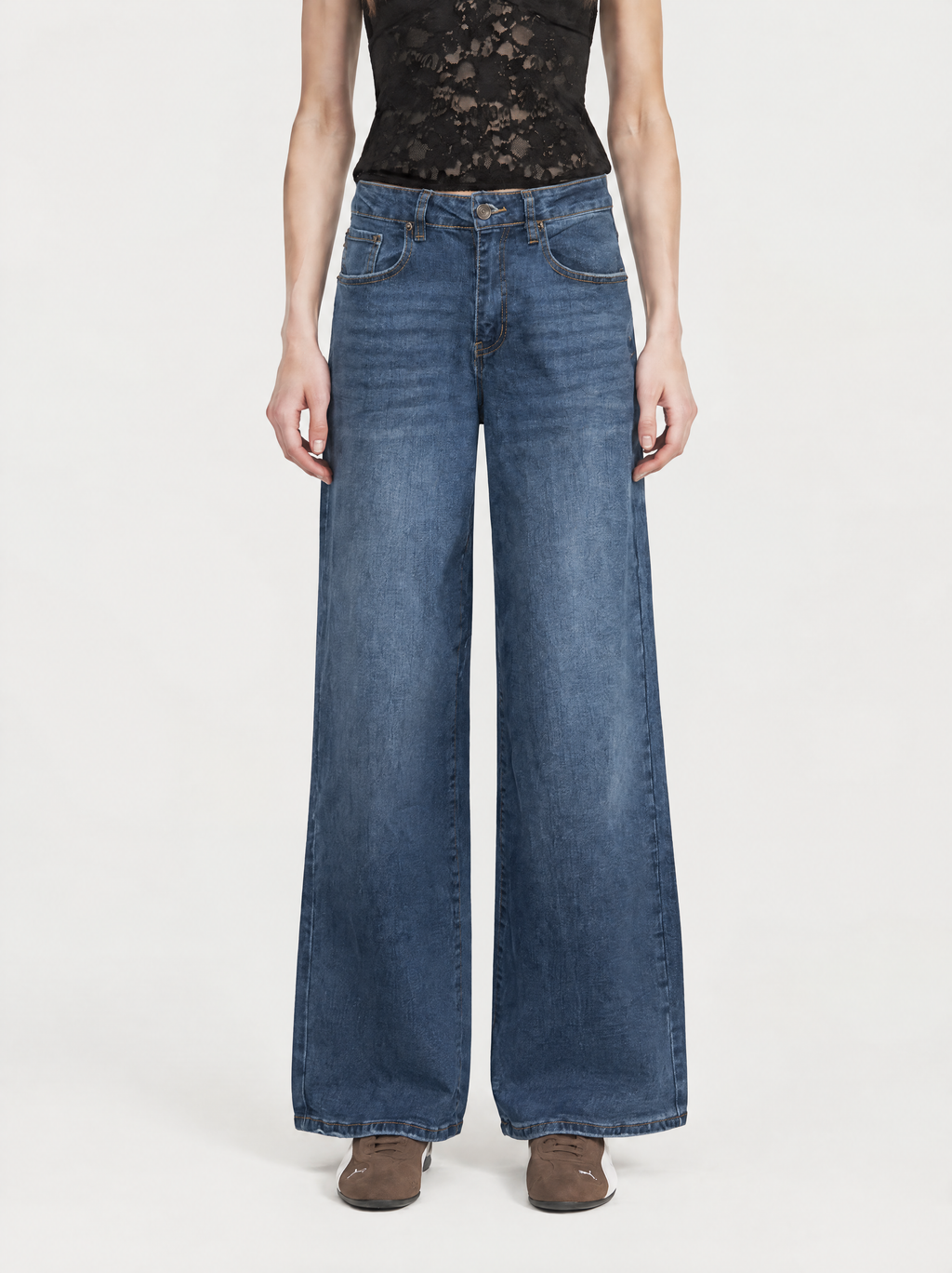 Jeans Wide Leg Elasticado Tiro Alto