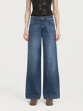 Jeans Wide Leg Elasticado Tiro Alto