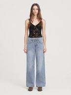 Jeans Wide Leg Elasticado Tiro Alto