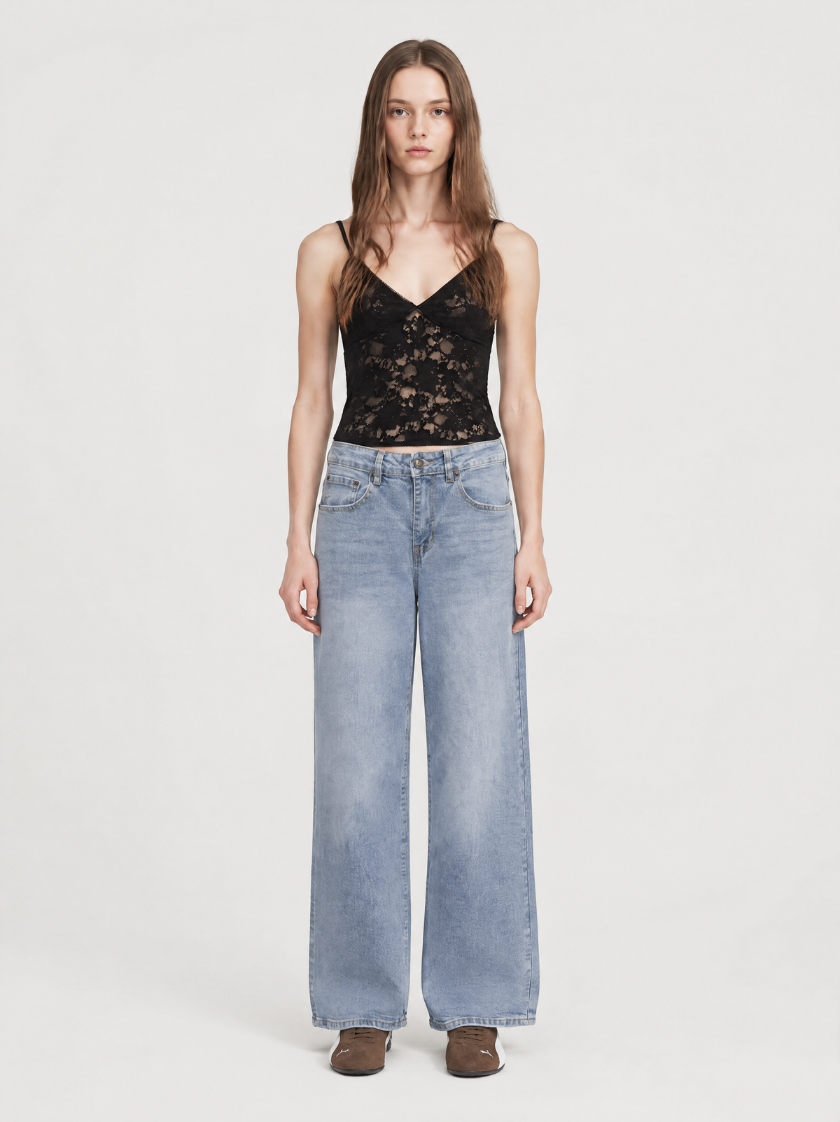 Jeans Wide Leg Elasticado Tiro Alto