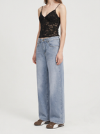 Jeans Wide Leg Elasticado Tiro Alto