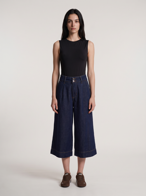 Bermuda Jeans Culotte Pretina Ancha