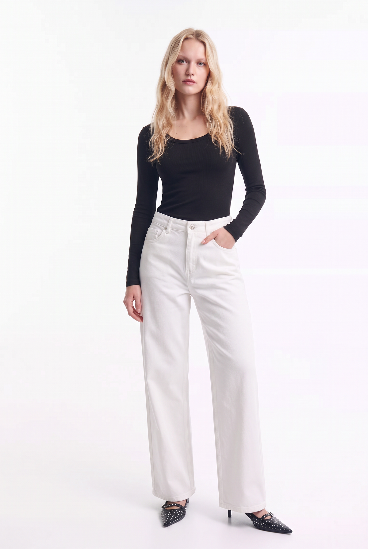 Jeans Wide Leg de Tiro Alto en Colores elasticado