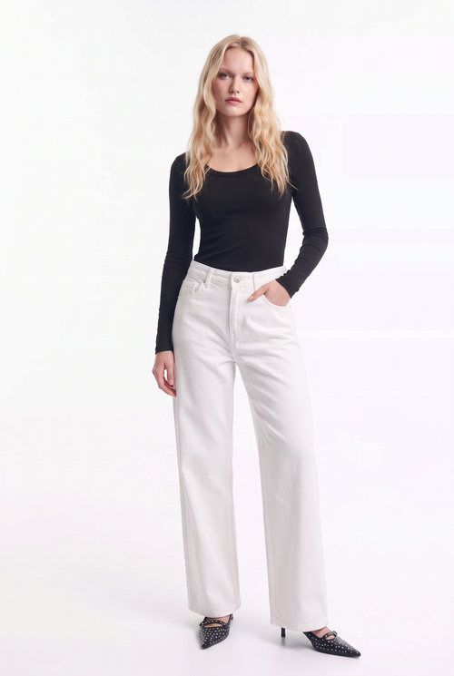 Jeans Wide Leg de Tiro Alto Elasticado