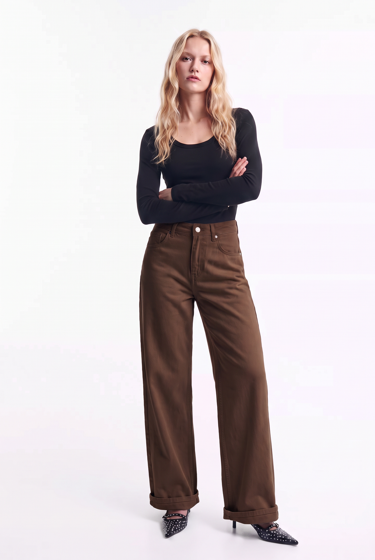 Jeans Wide Leg de Tiro Alto en Colores elasticado